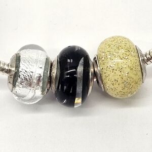 Lot Kay Jeweler Signed Itay Murano Glass Charms Black Stripe Glitter Silver Foil